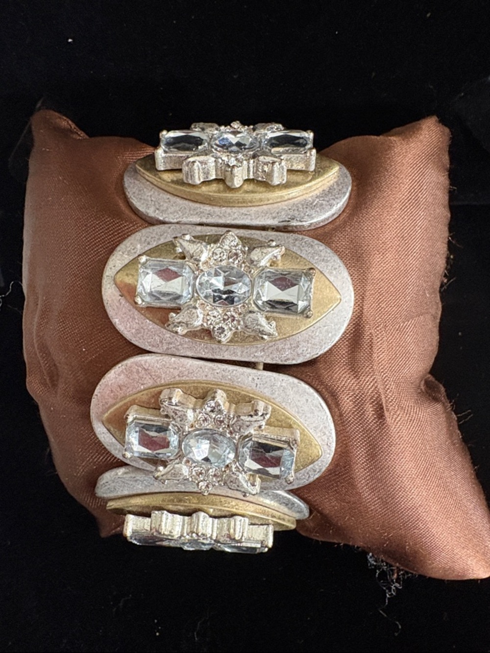 Vintage Crystal Accent Gold & Silver Tone Statement Bracelet